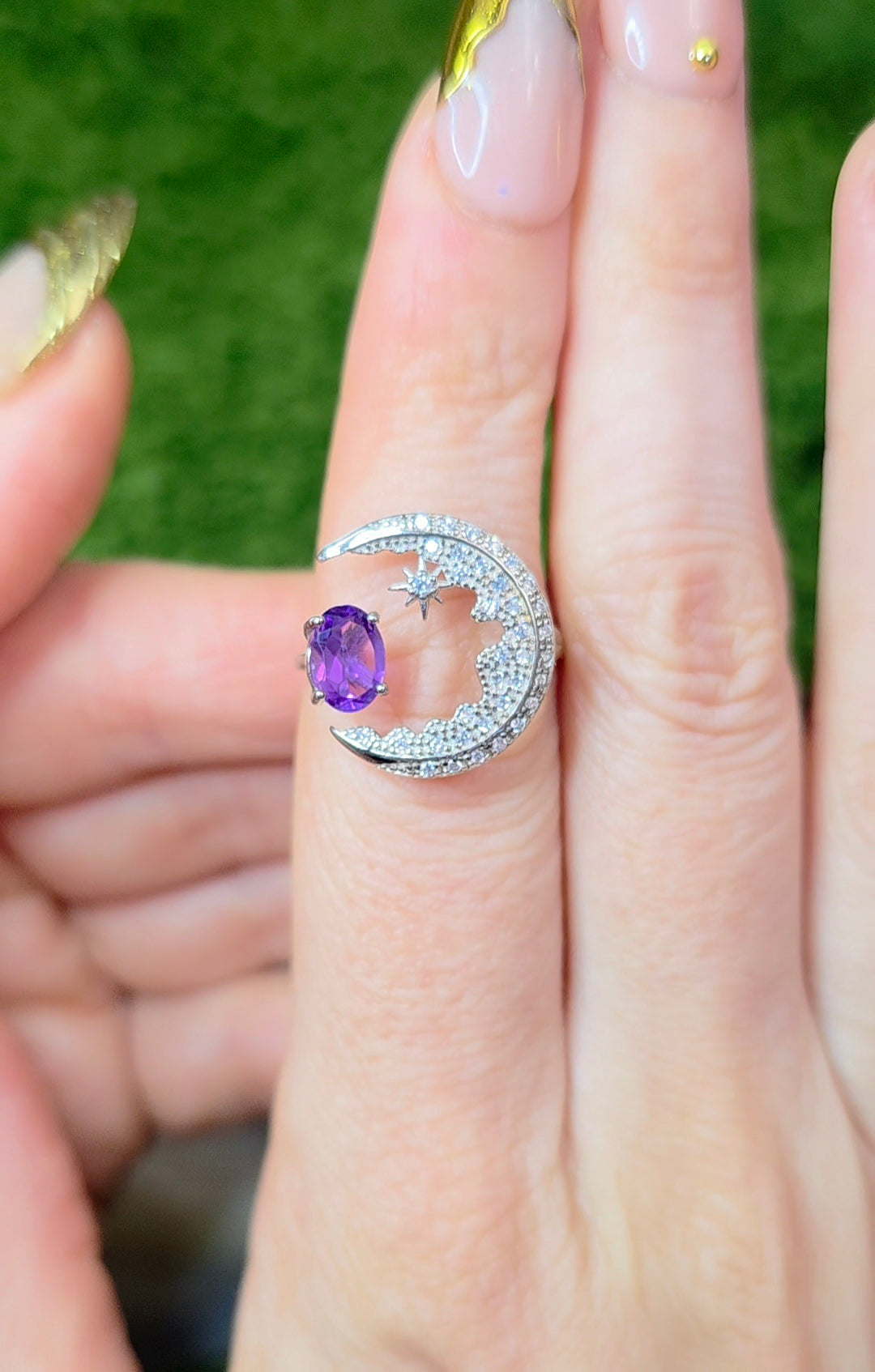 Amethyst Crescent Moon Ring