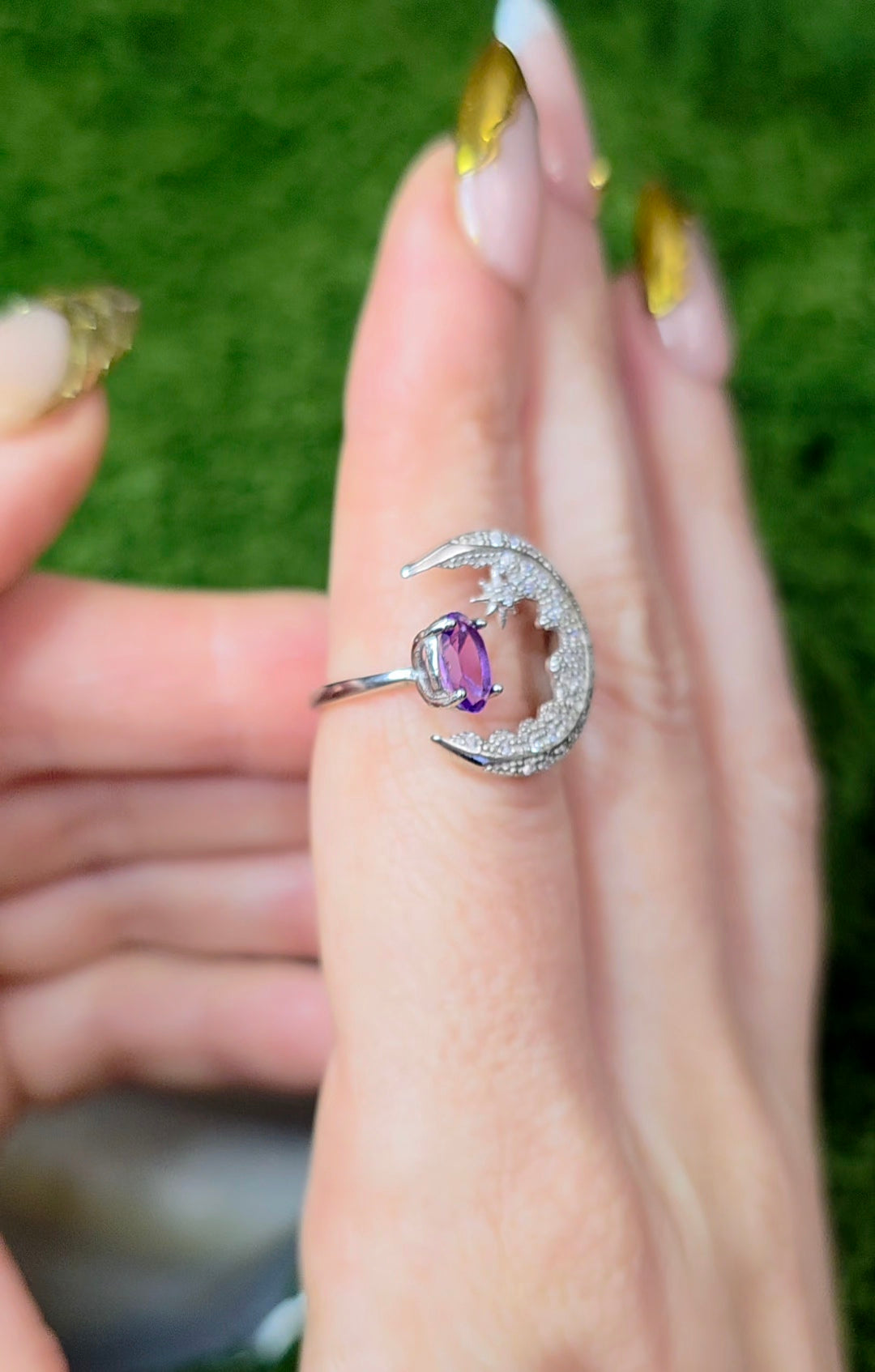 Amethyst Crescent Moon Ring