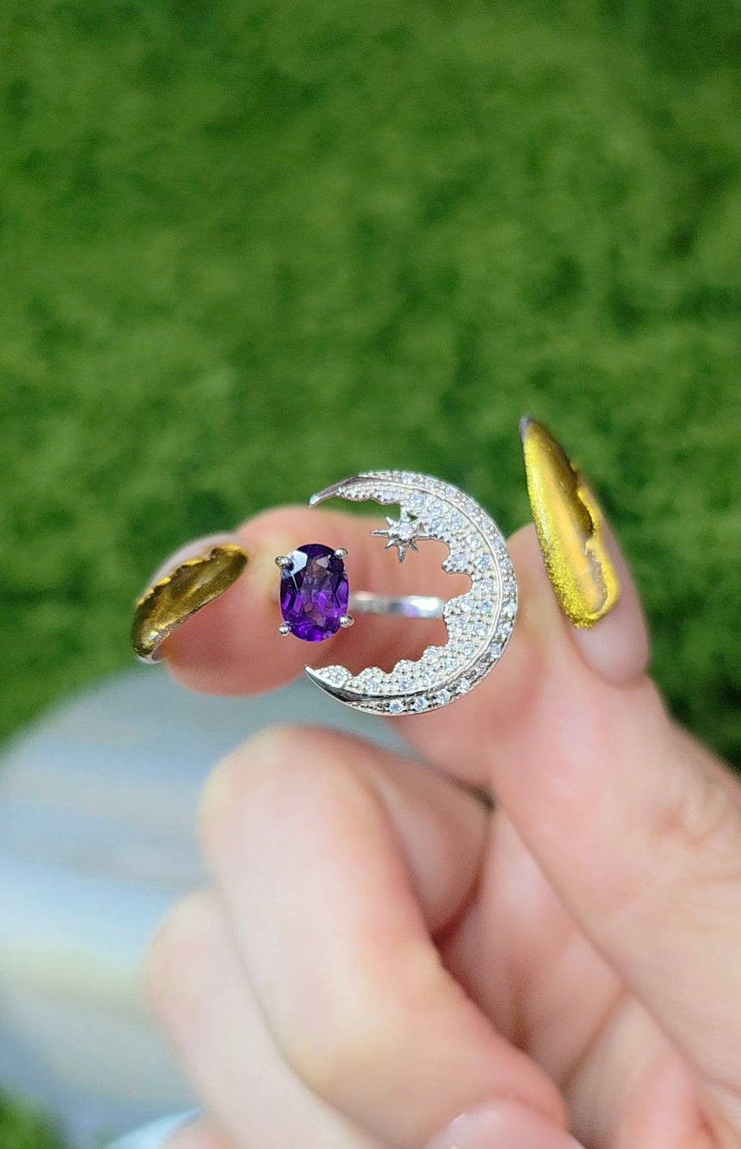 Amethyst Crescent Moon Ring