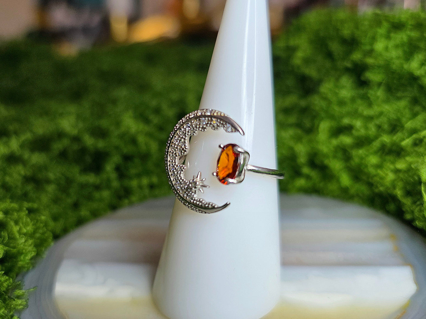 Fanta Garnet Crescent Moon Ring