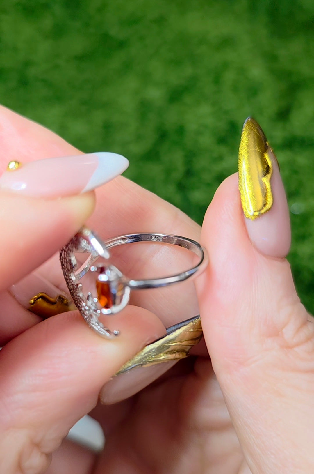 Fanta Garnet Crescent Moon Ring