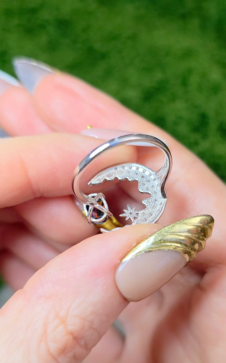 Black Opal Crescent Moon Ring A