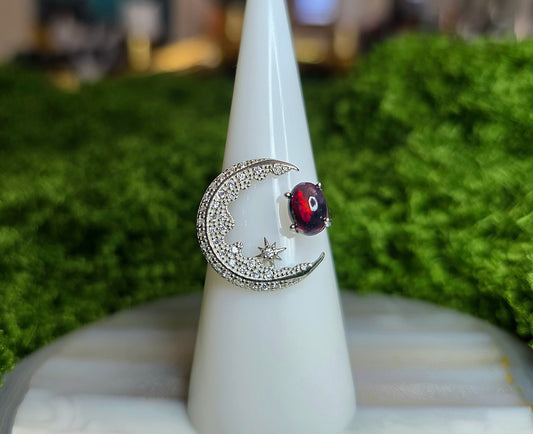 Black Opal Crescent Moon Ring A