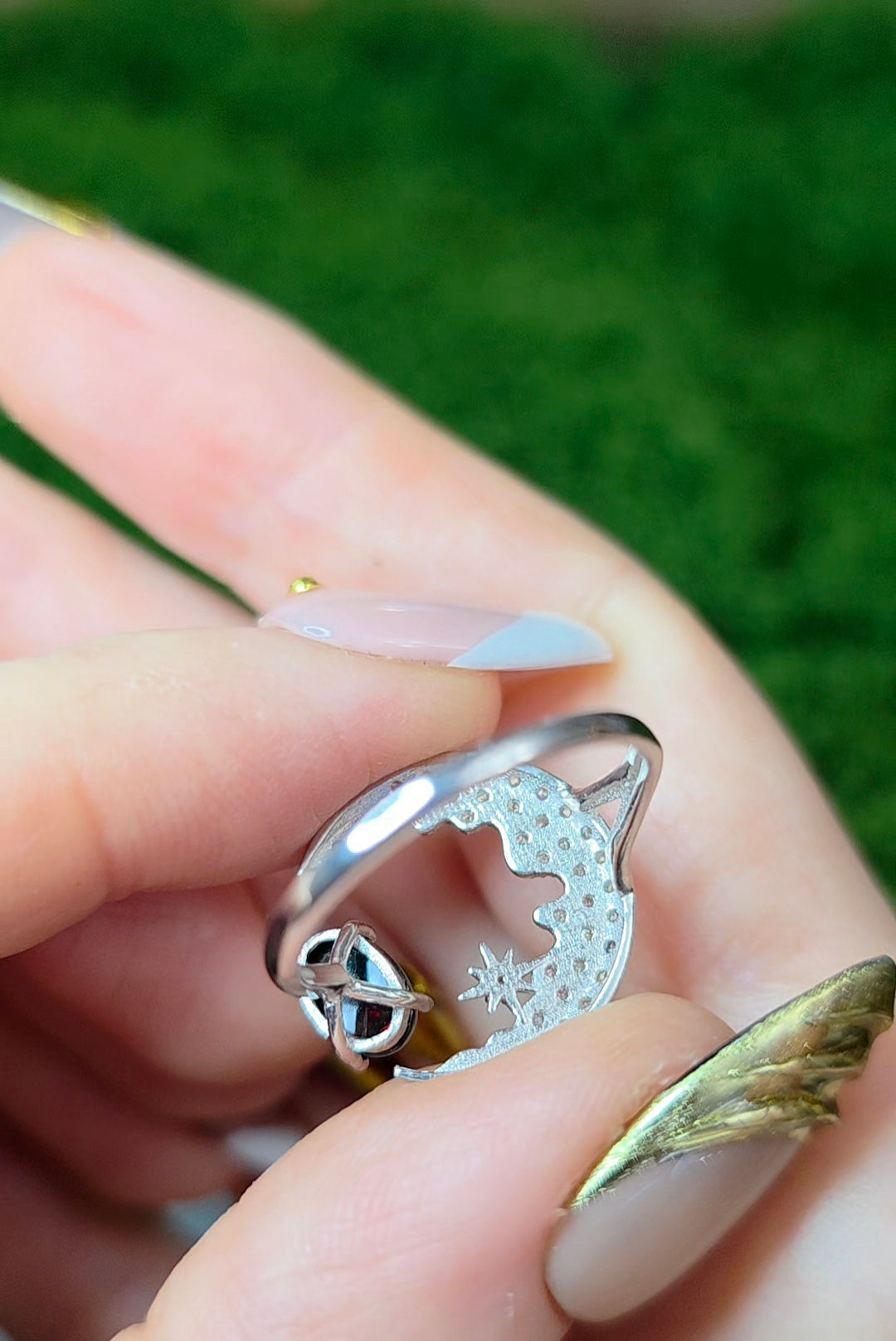 Black Opal Crescent Moon Ring B