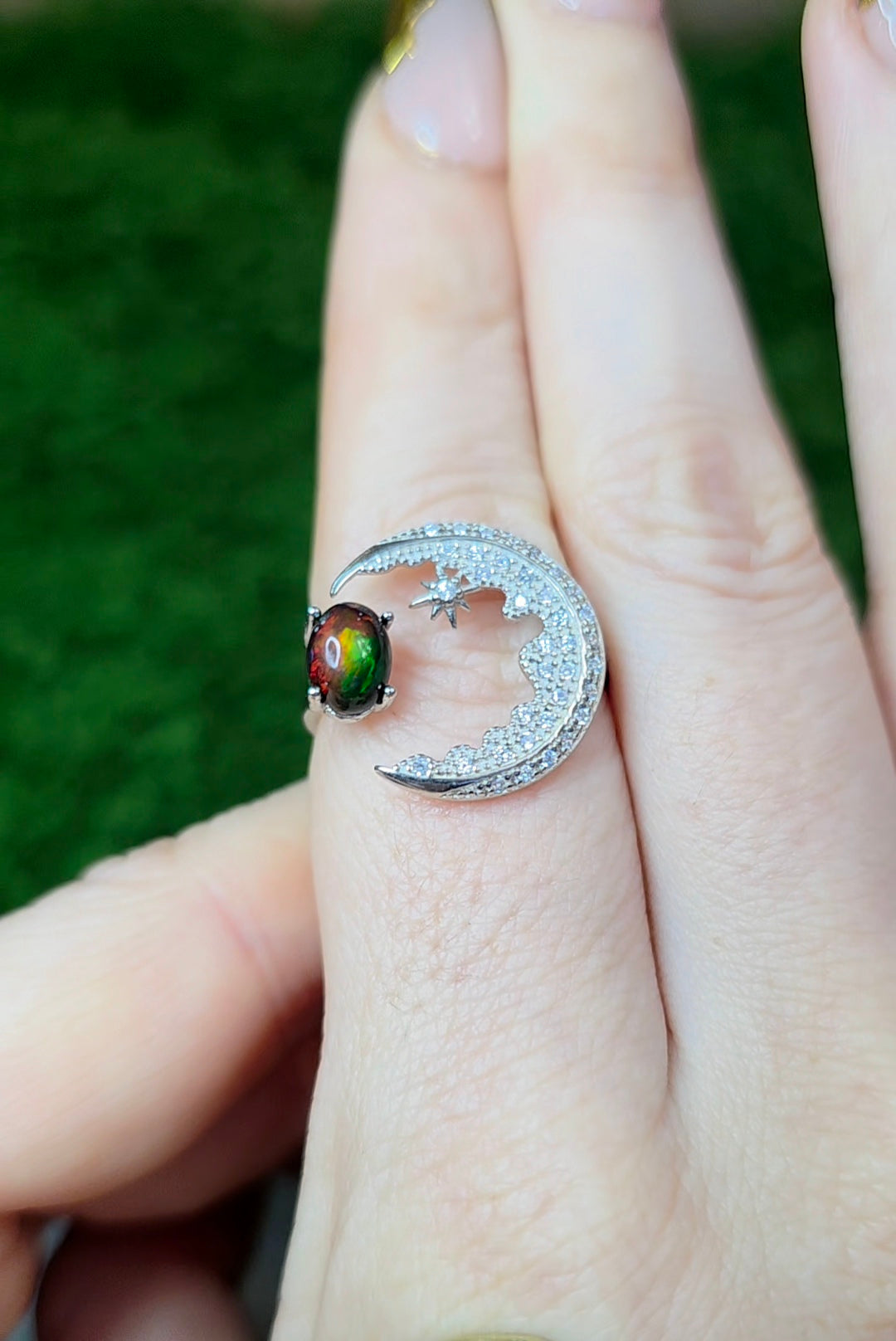 Black Opal Crescent Moon Ring B