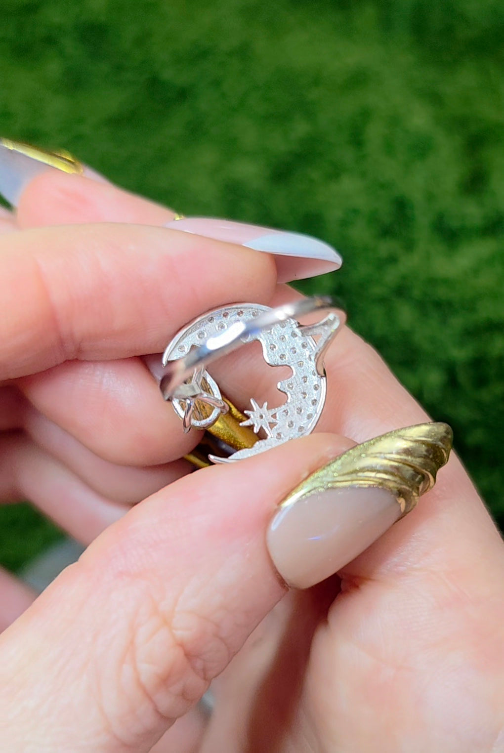 Black Sunstone Crescent Moon Ring A