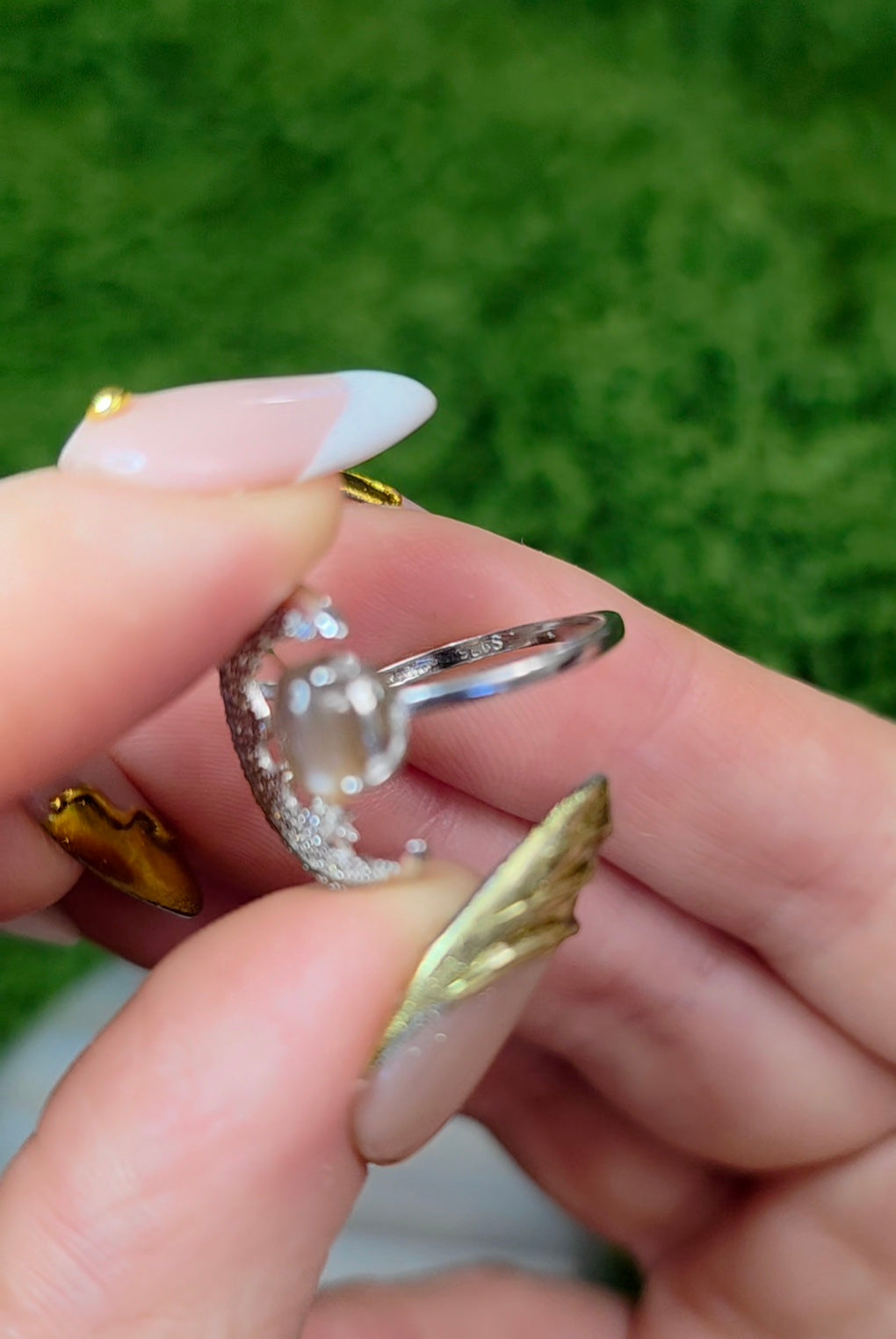 Black Sunstone Crescent Moon Ring A