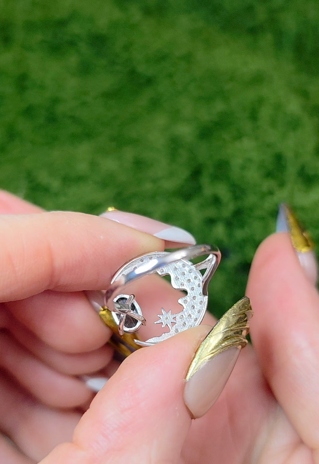 Black Sunstone Crescent Moon Ring B