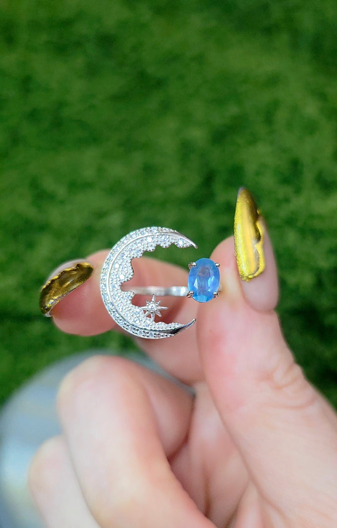 Aquamarine Crescent Moon Ring