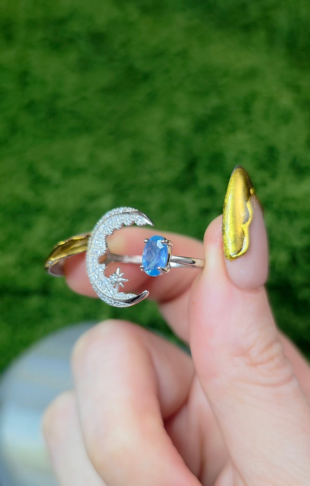 Aquamarine Crescent Moon Ring