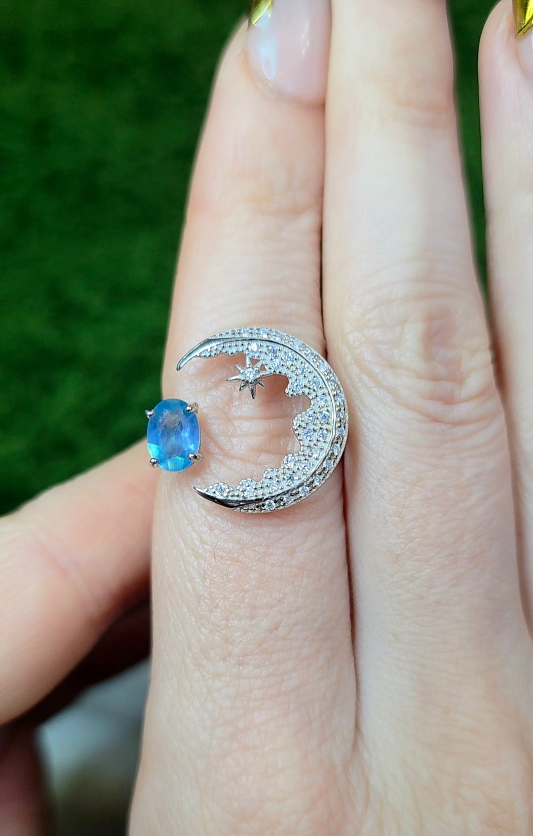 Aquamarine Crescent Moon Ring