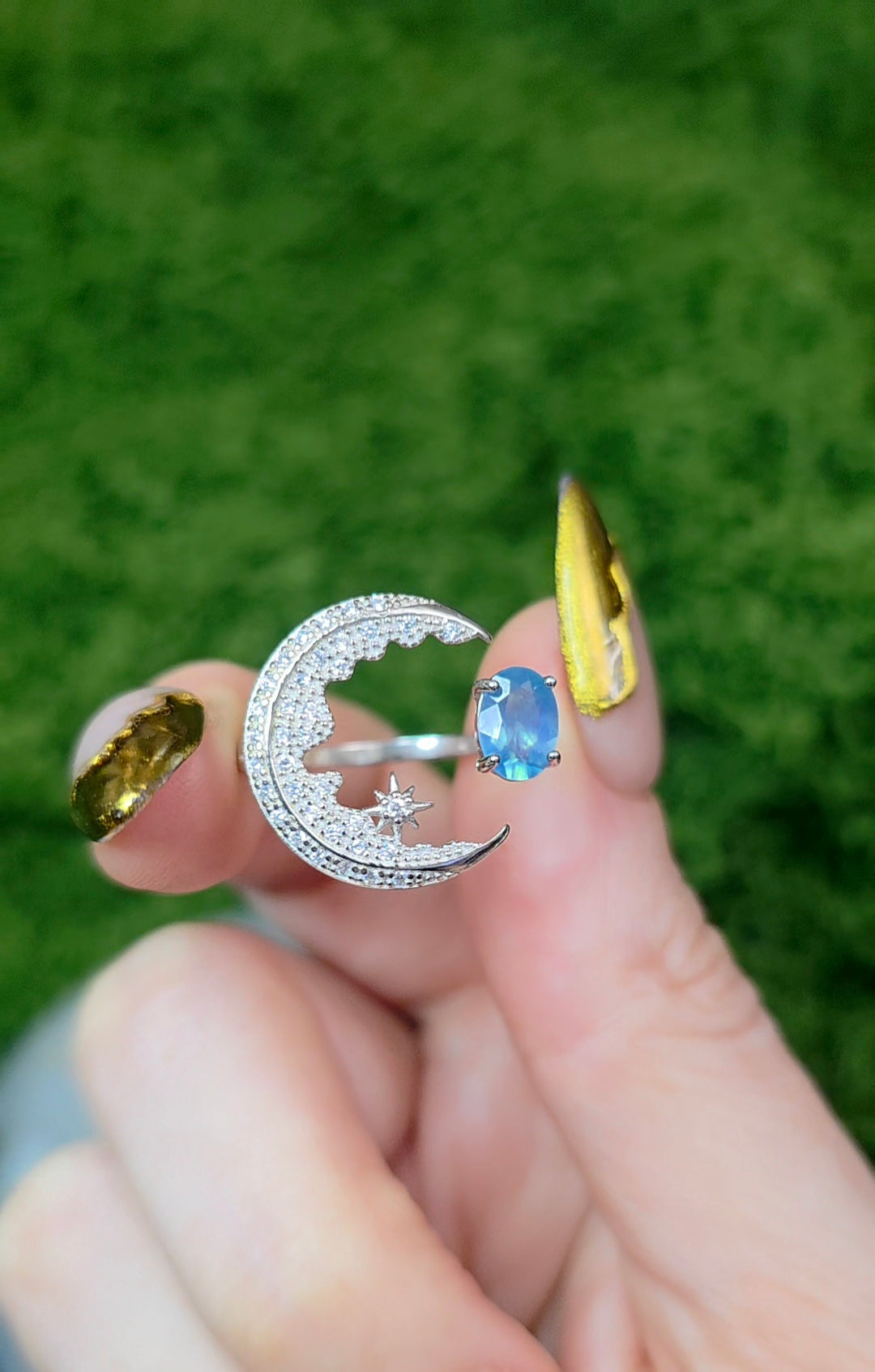Aquamarine Crescent Moon Ring