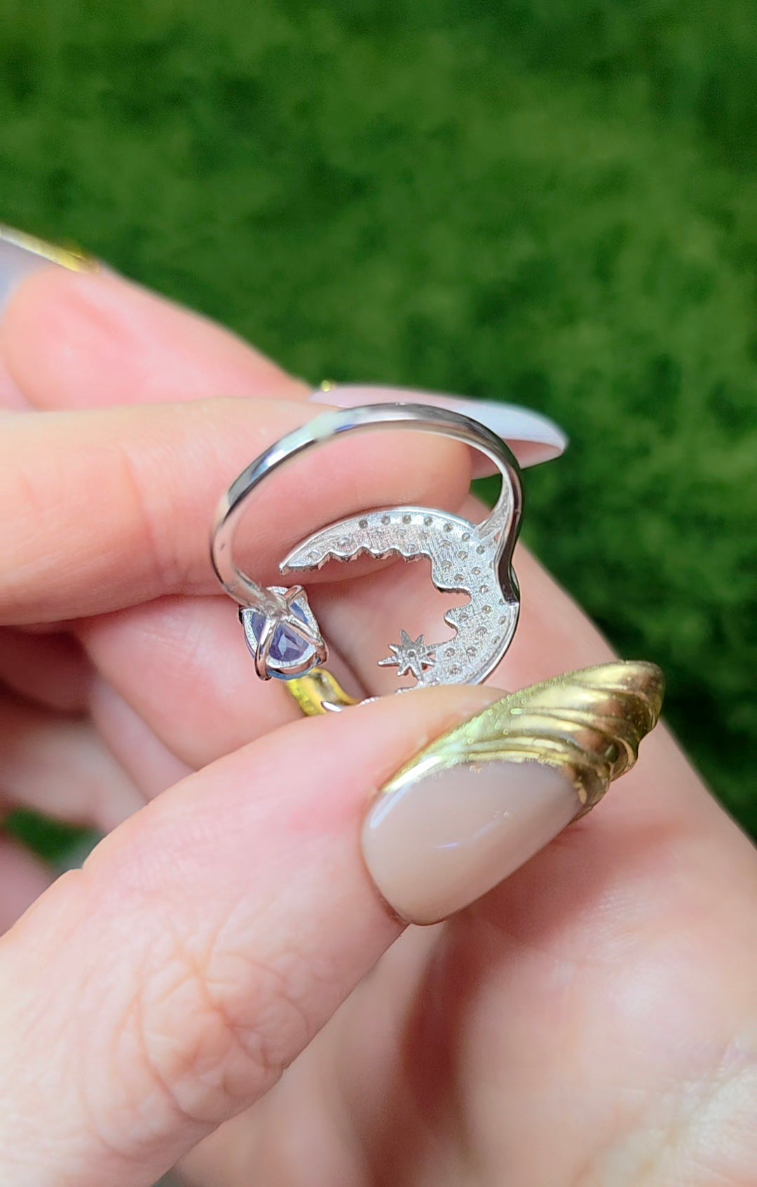 Aquamarine Crescent Moon Ring