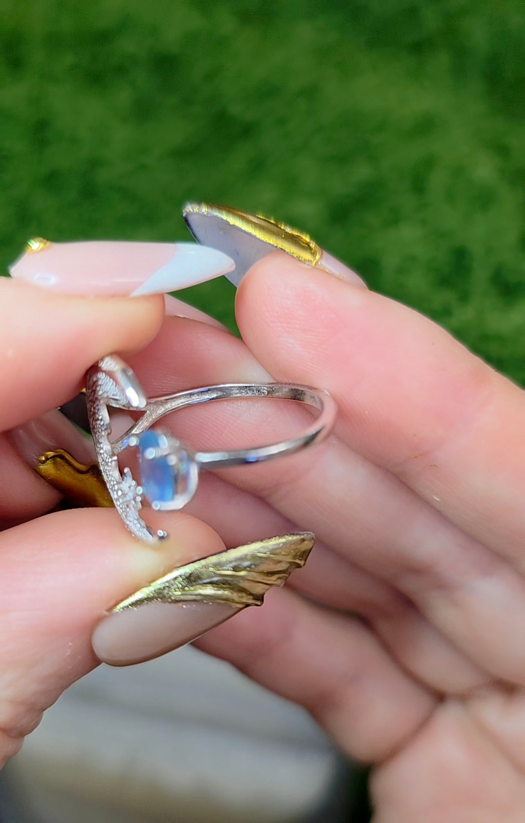 Aquamarine Crescent Moon Ring