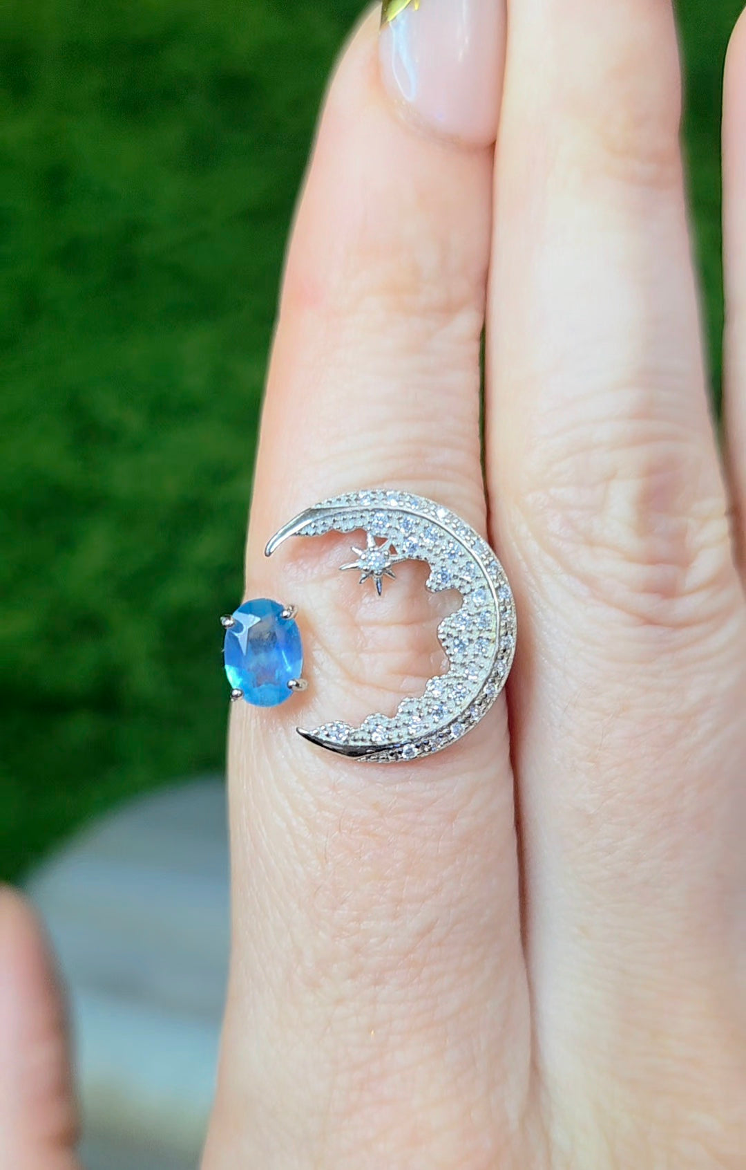 Aquamarine Crescent Moon Ring
