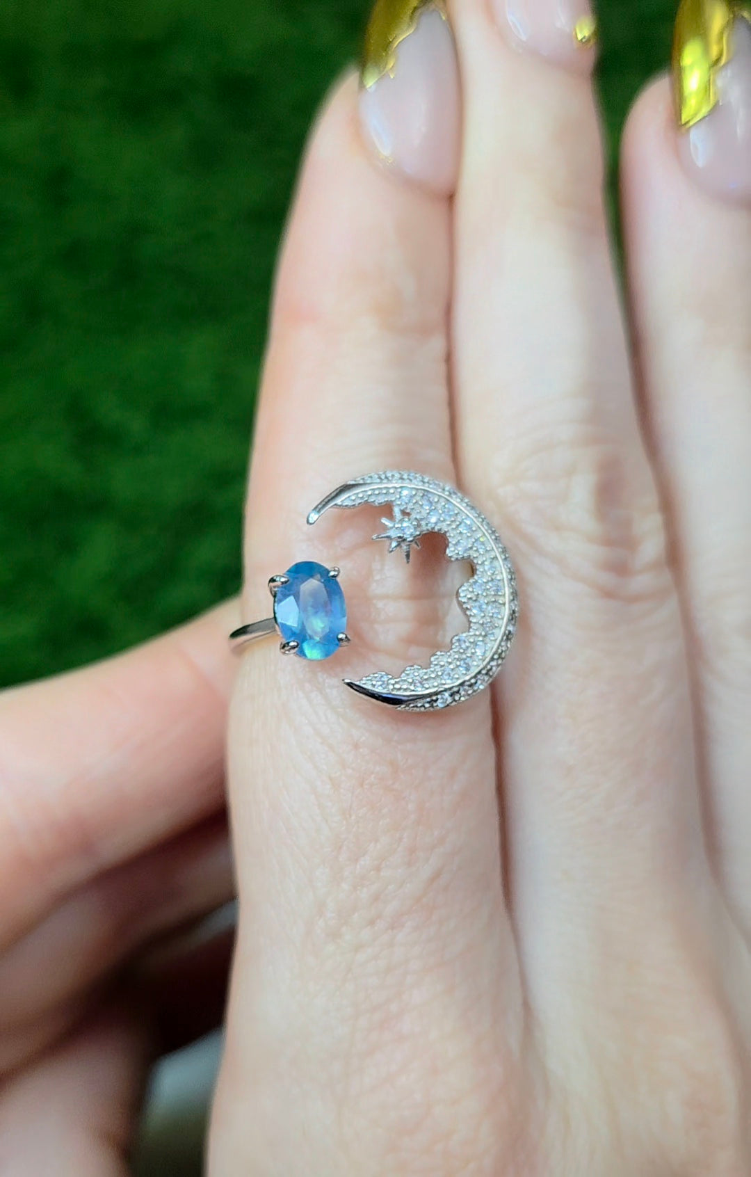 Aquamarine Crescent Moon Ring