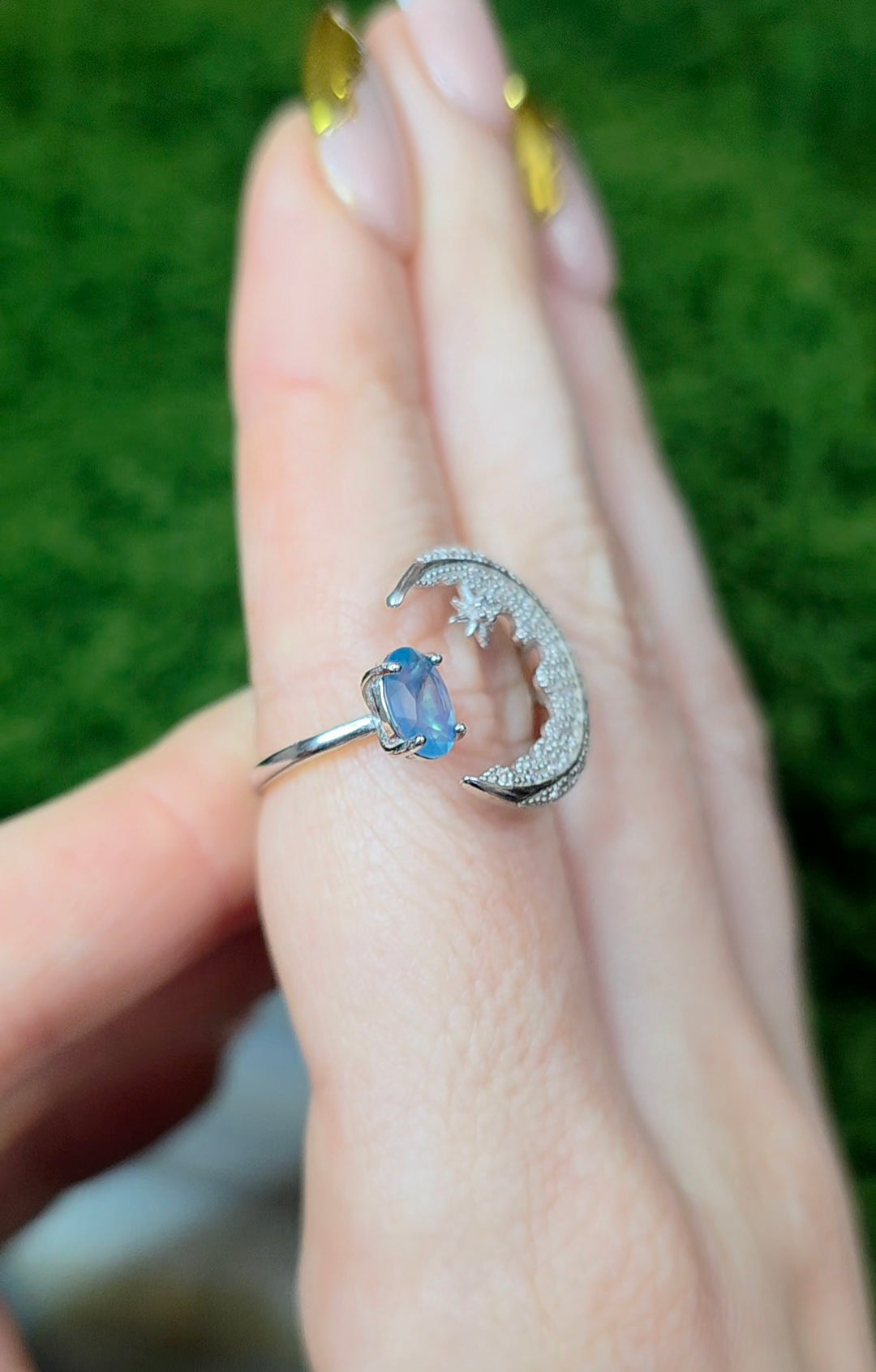 Aquamarine Crescent Moon Ring