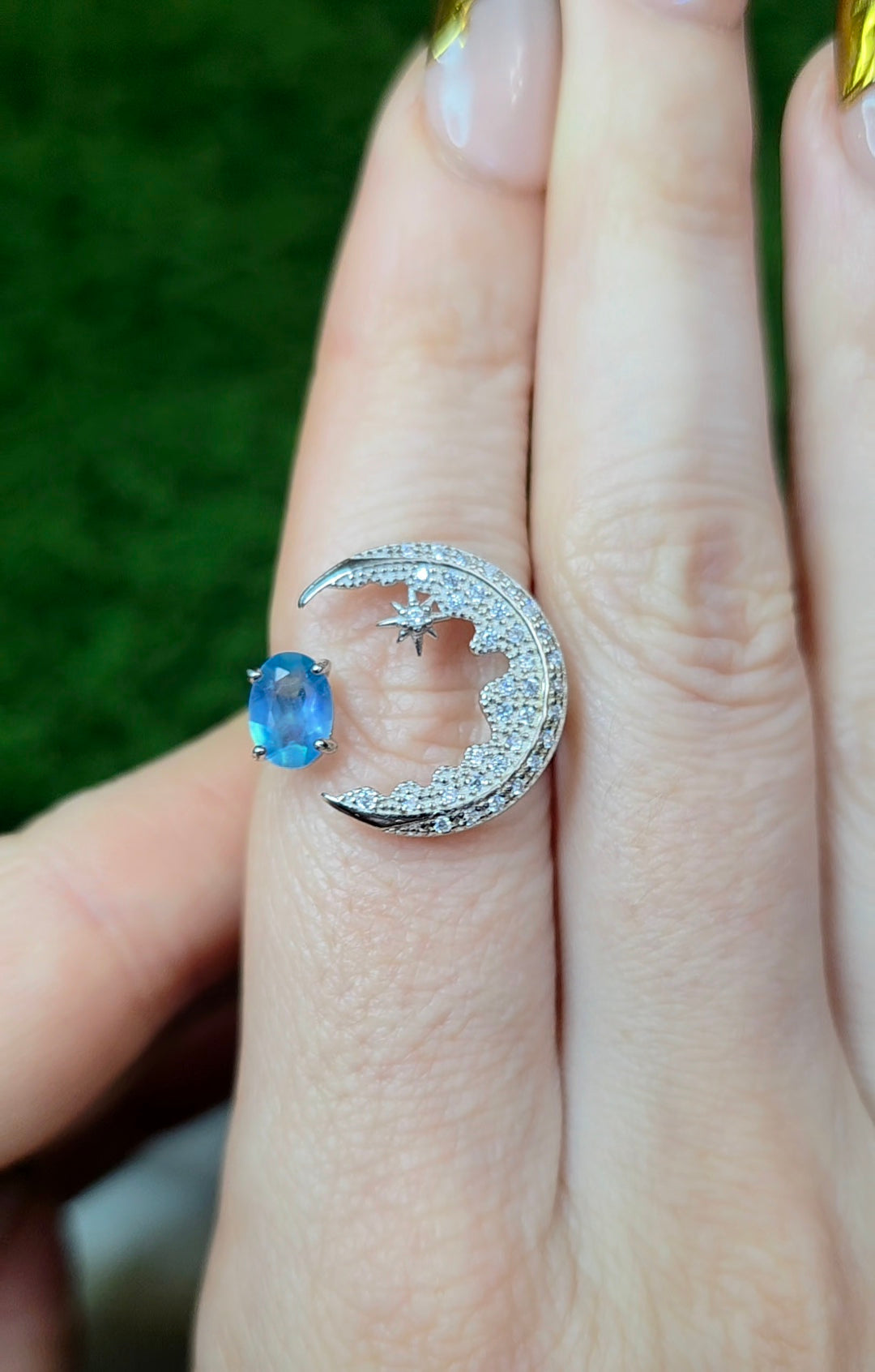 Aquamarine Crescent Moon Ring