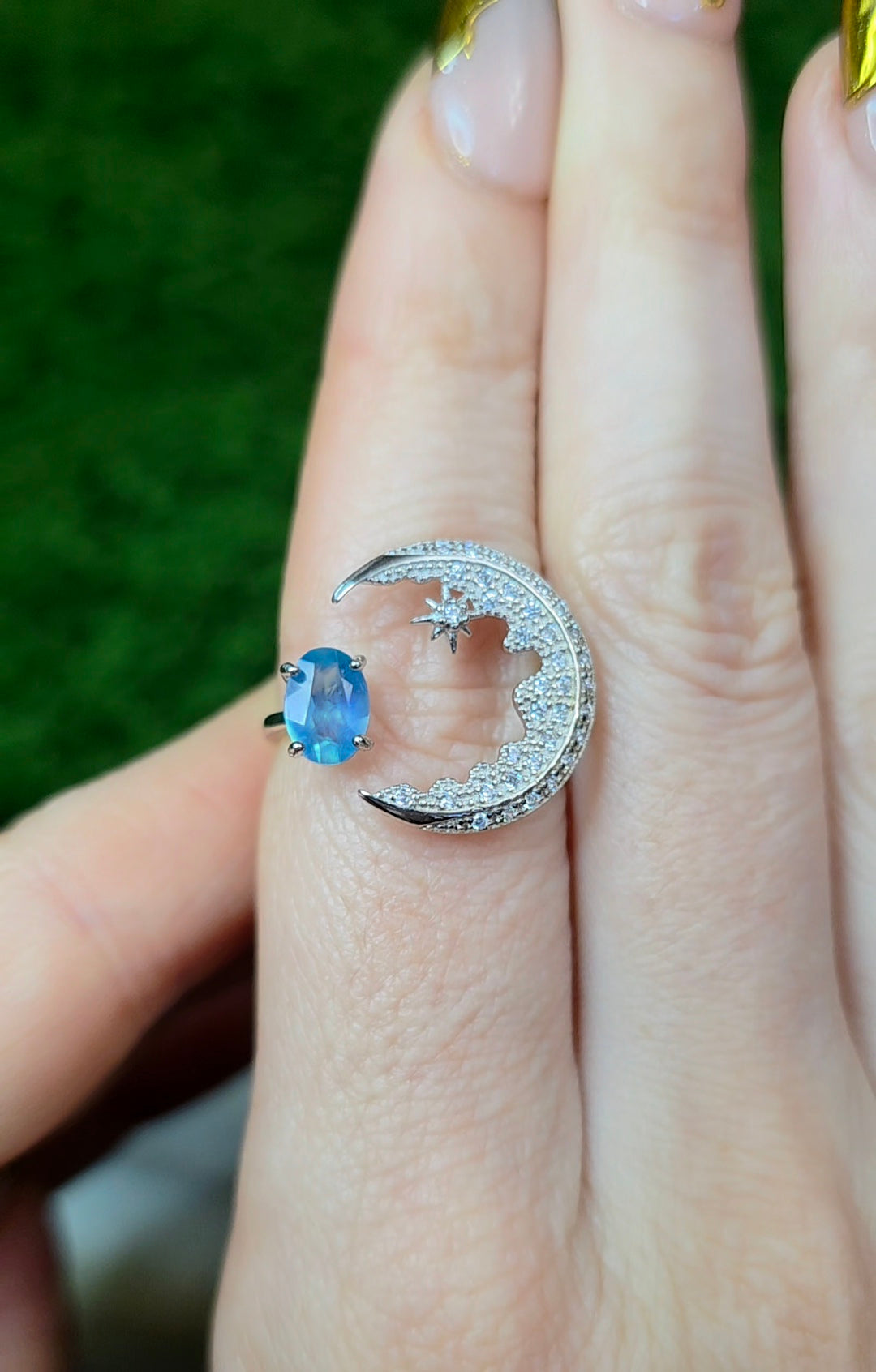 Aquamarine Crescent Moon Ring