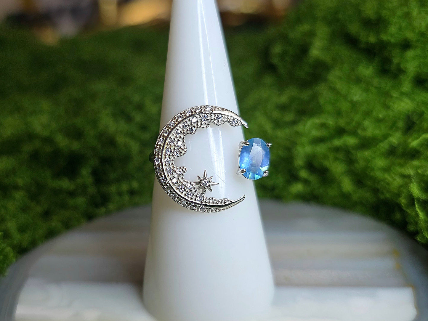 Aquamarine Crescent Moon Ring