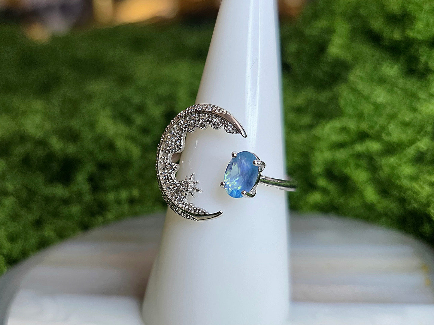 Aquamarine Crescent Moon Ring