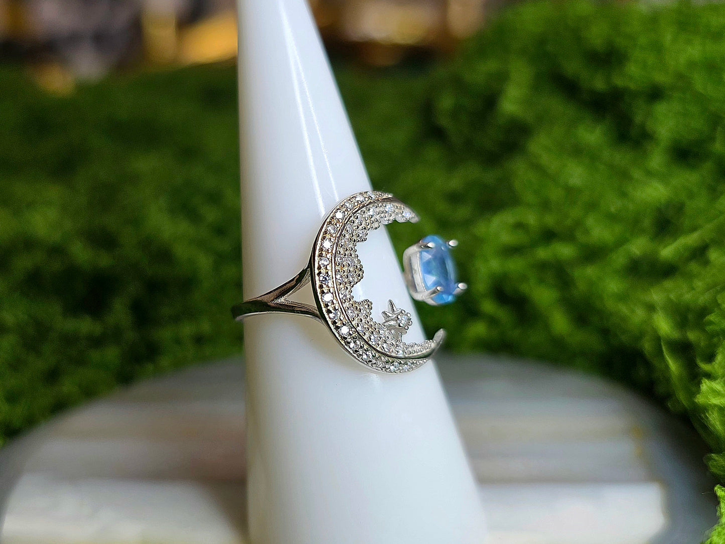 Aquamarine Crescent Moon Ring