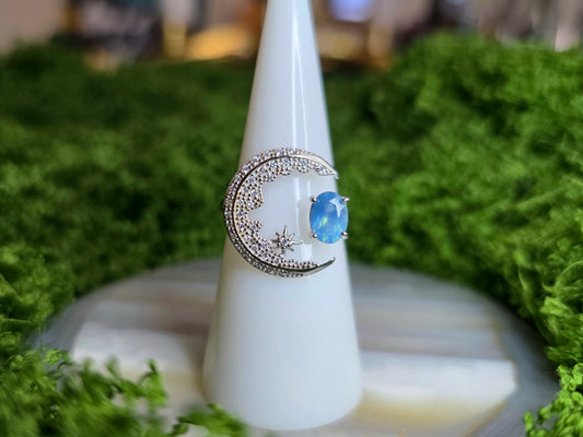 Aquamarine Crescent Moon Ring