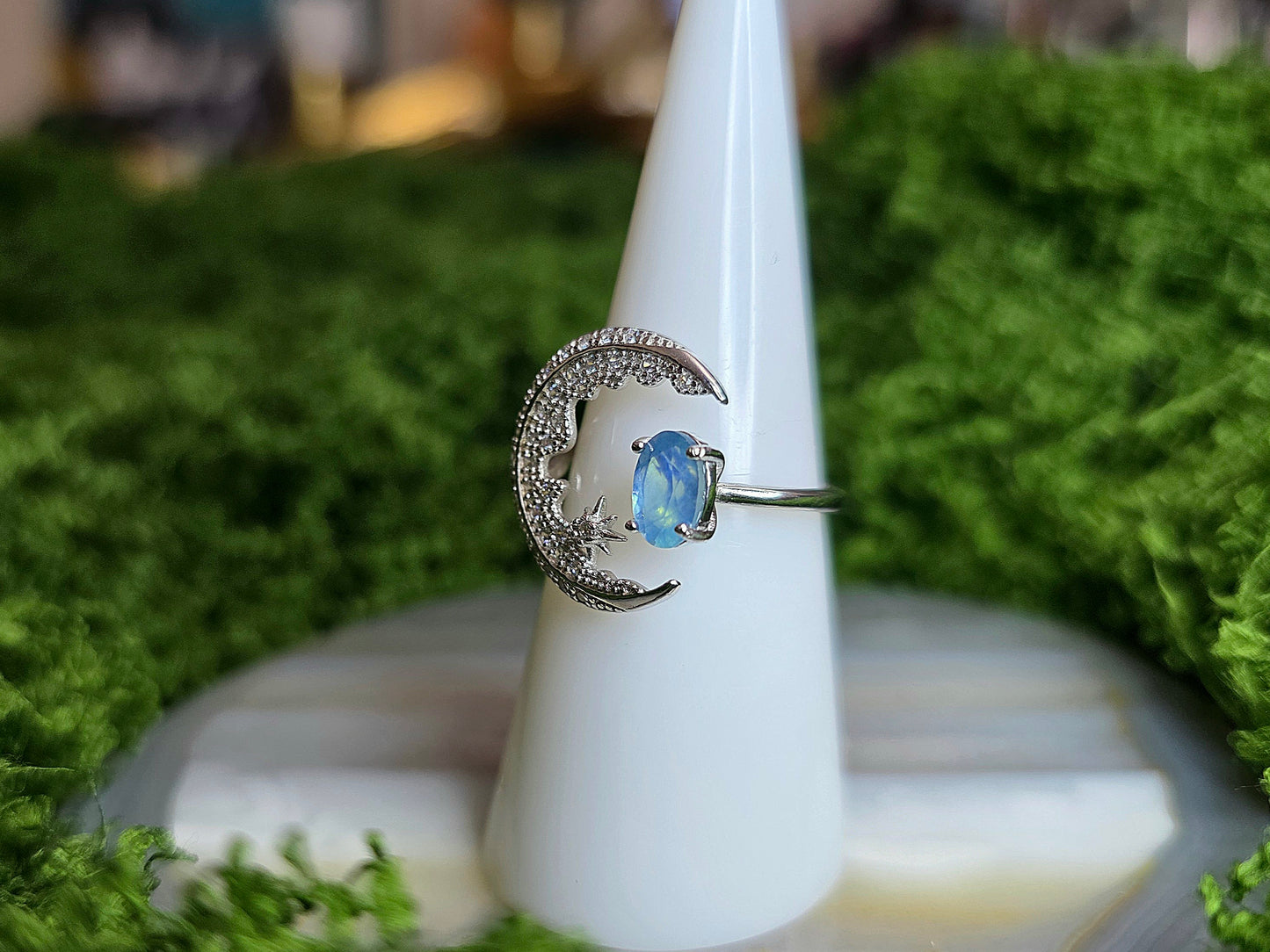Aquamarine Crescent Moon Ring