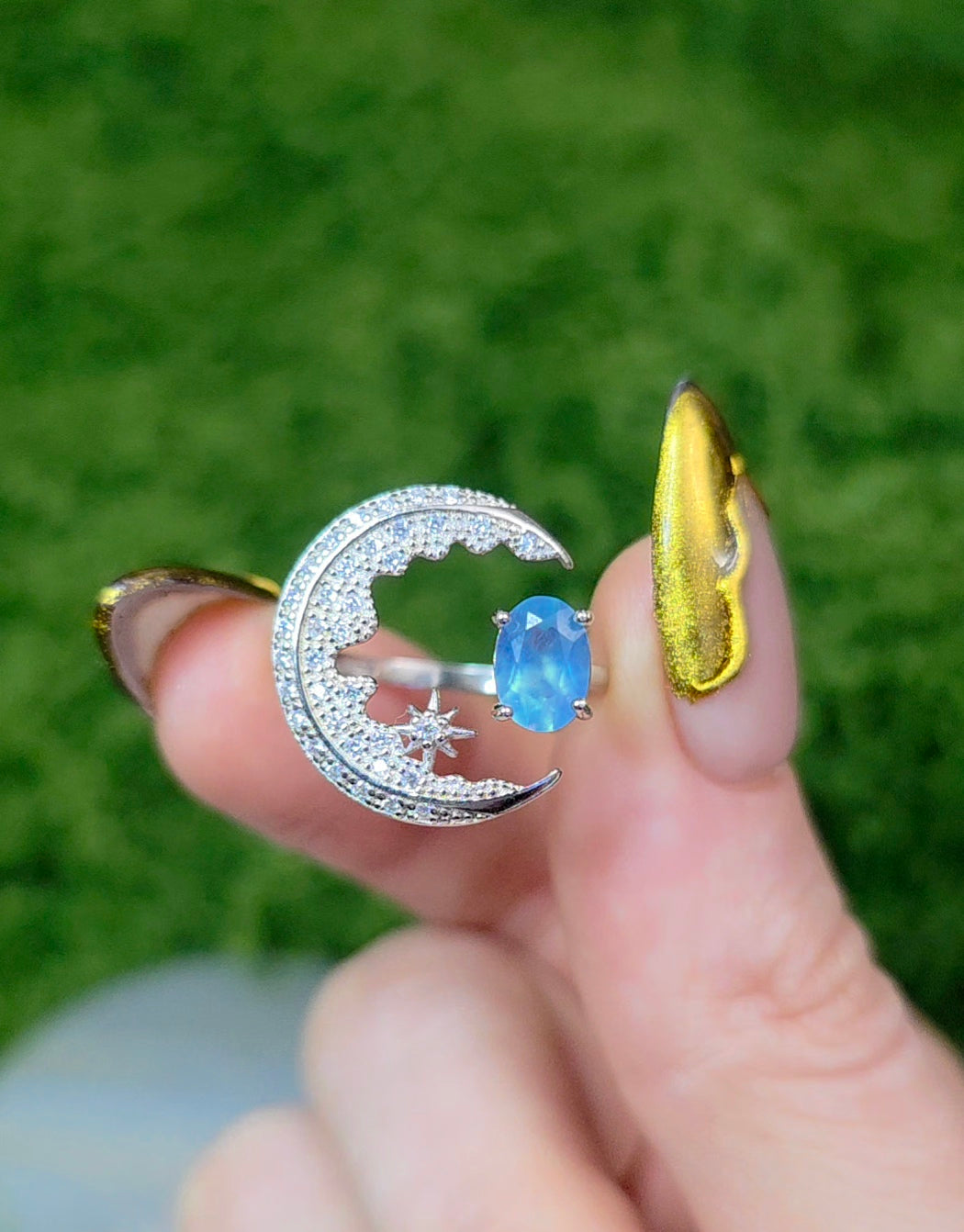 Aquamarine Crescent Moon Ring