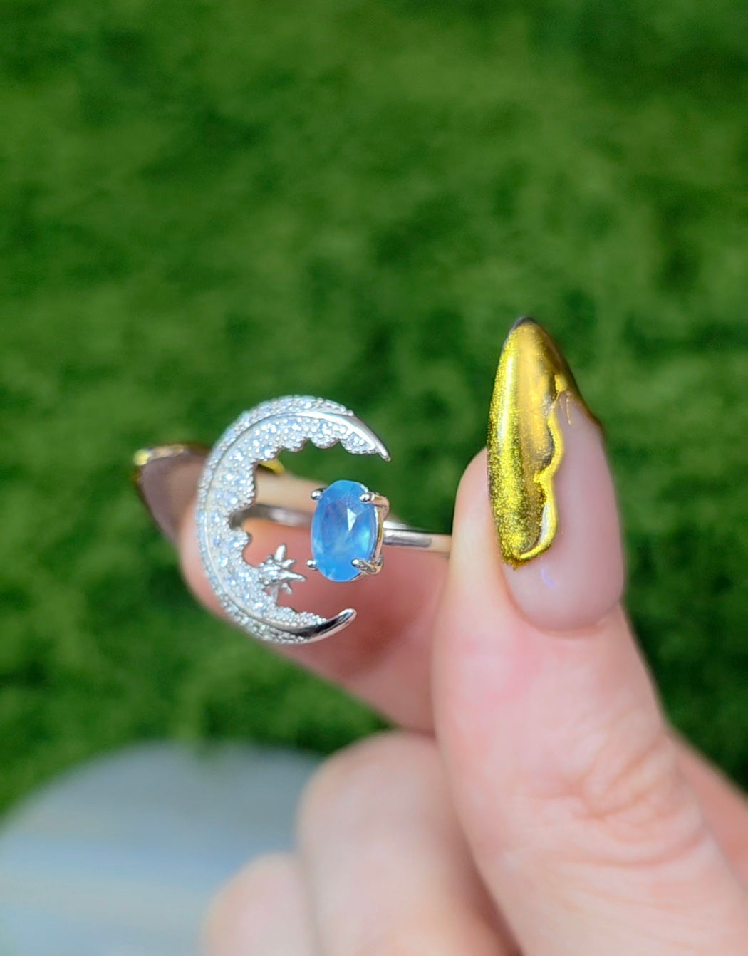 Aquamarine Crescent Moon Ring