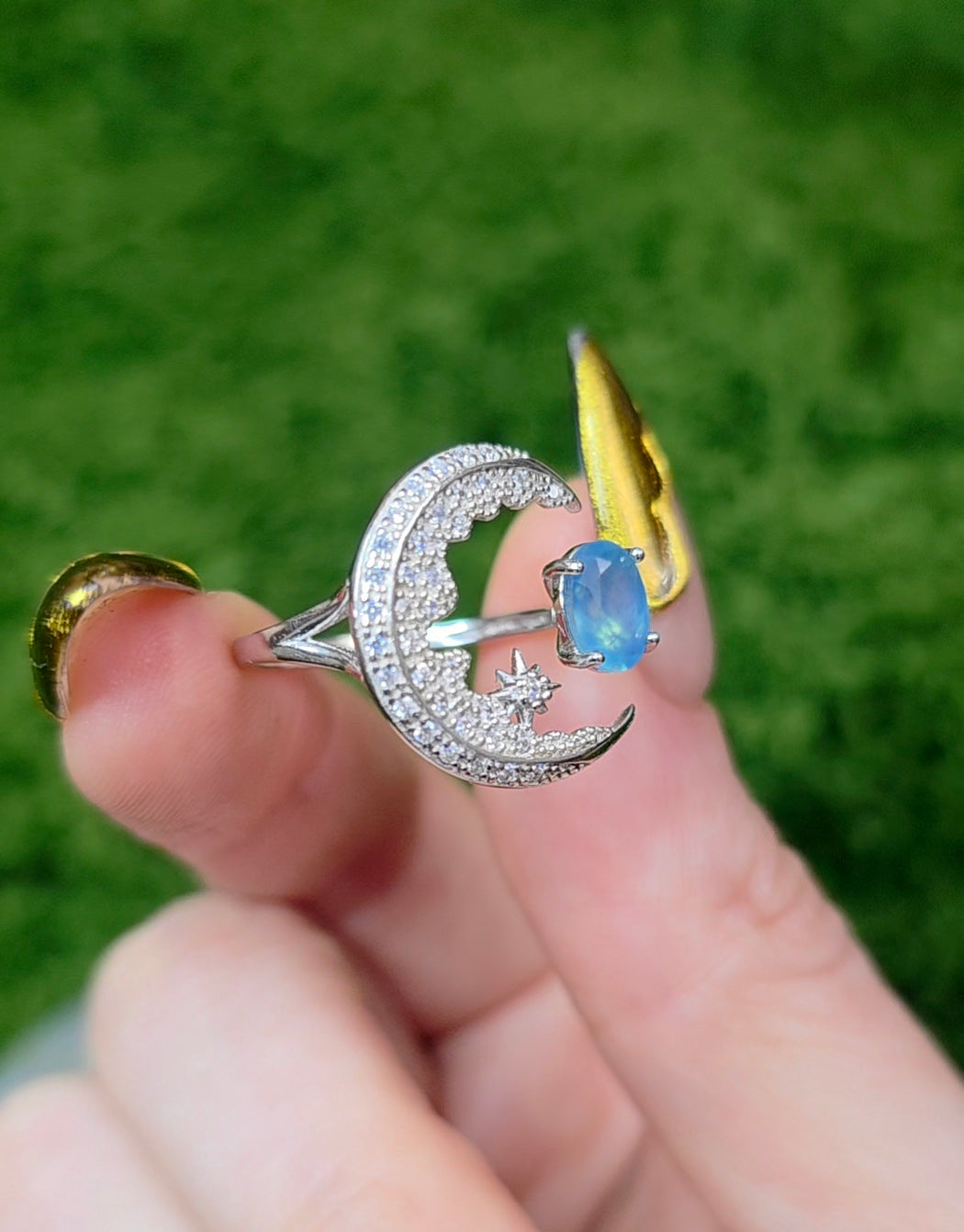 Aquamarine Crescent Moon Ring