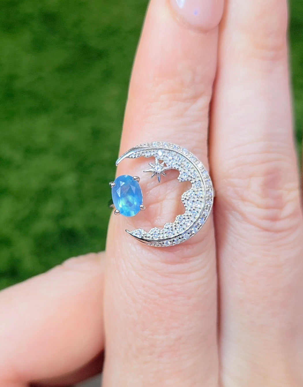 Aquamarine Crescent Moon Ring