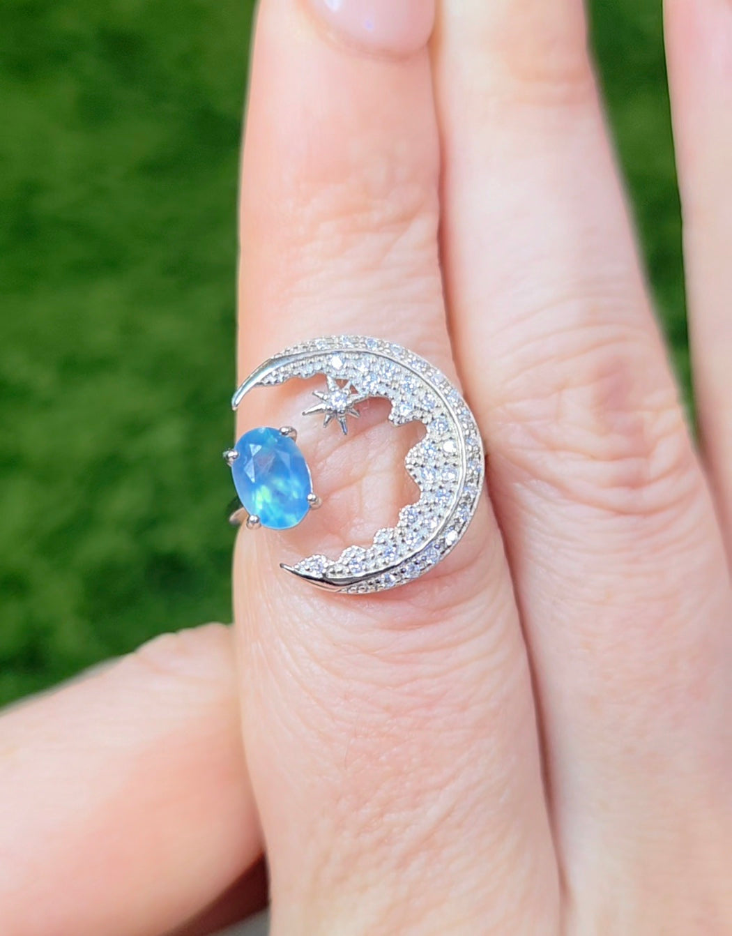 Aquamarine Crescent Moon Ring