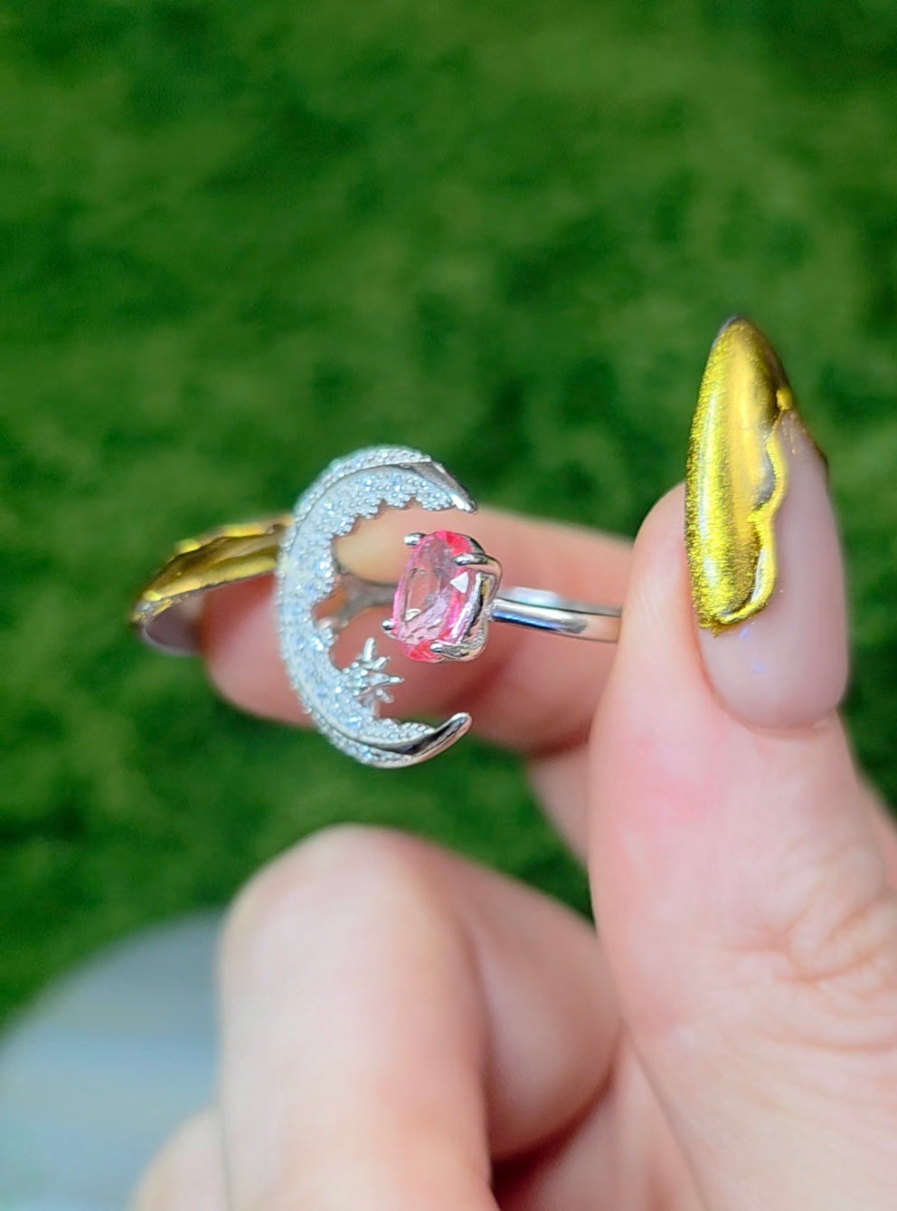 Pink Topaz Crescent Moon Ring