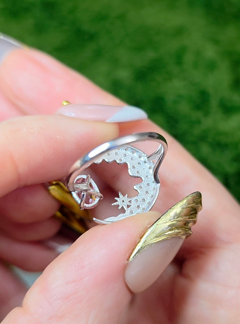 Pink Topaz Crescent Moon Ring