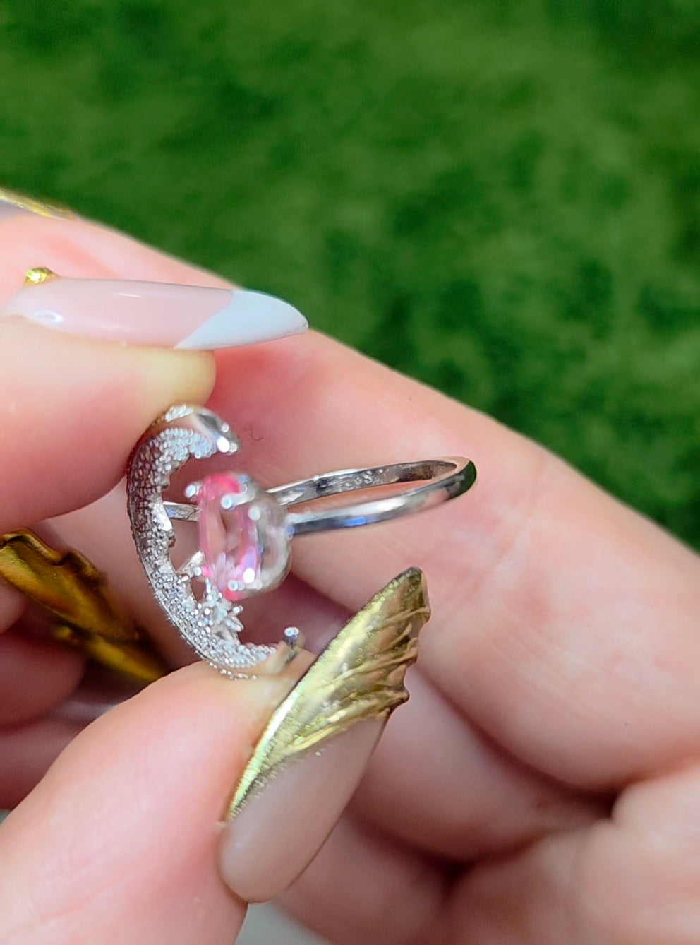 Pink Topaz Crescent Moon Ring