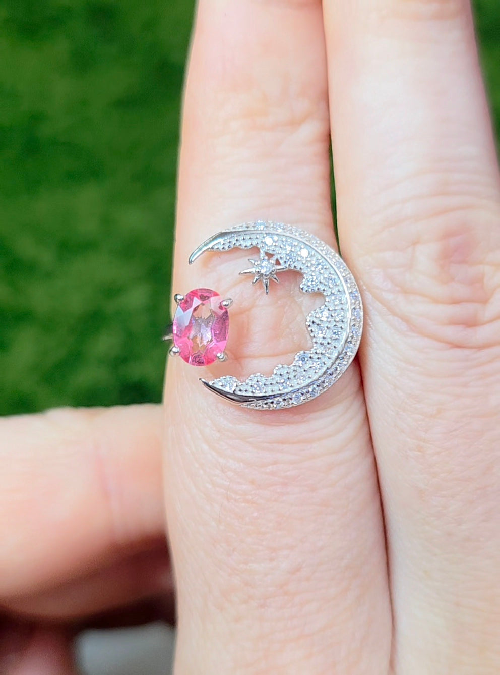 Pink Topaz Crescent Moon Ring