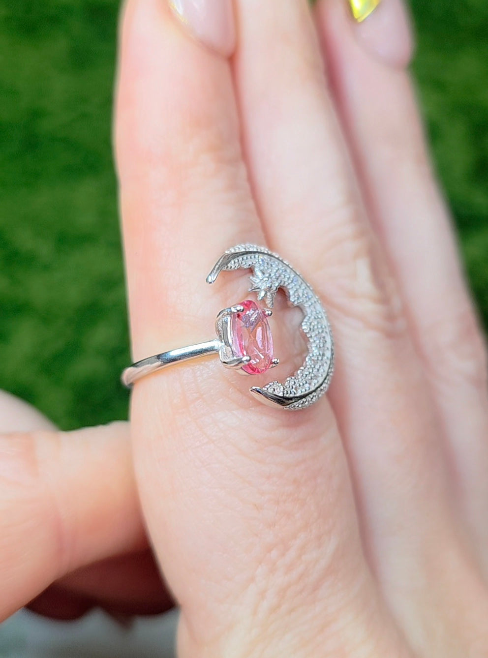 Pink Topaz Crescent Moon Ring