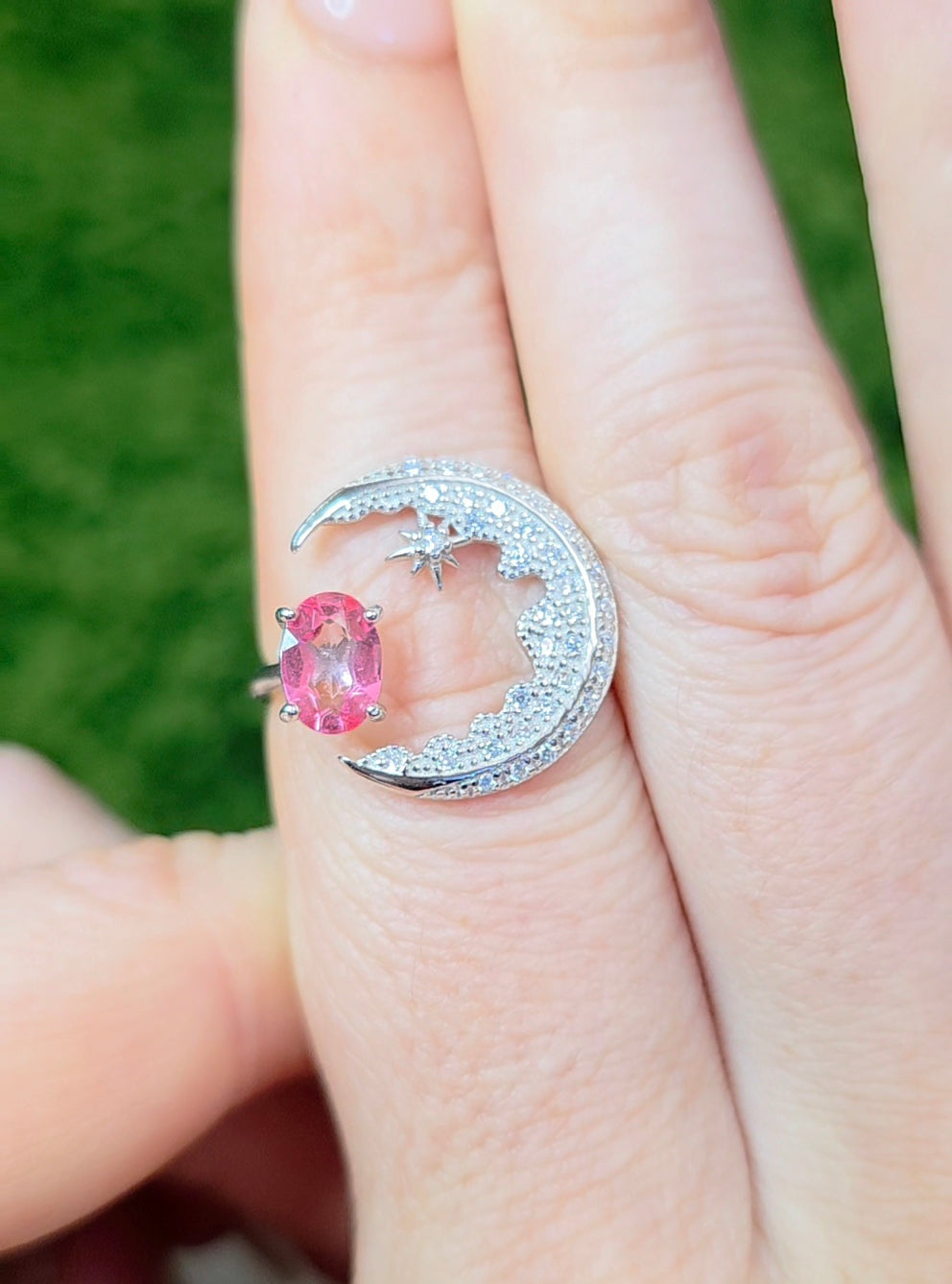 Pink Topaz Crescent Moon Ring