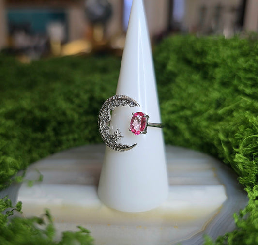Pink Topaz Crescent Moon Ring