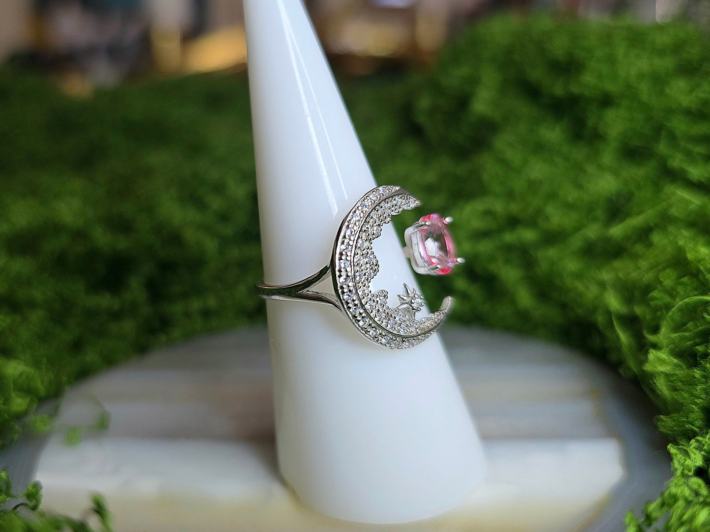 Pink Topaz Crescent Moon Ring