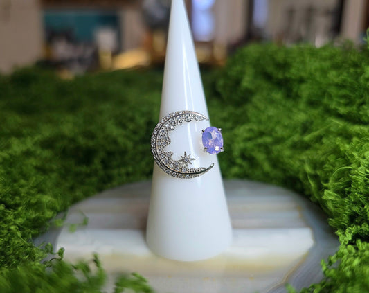 Lavender Moon Quartz Crescent Moon Ring A
