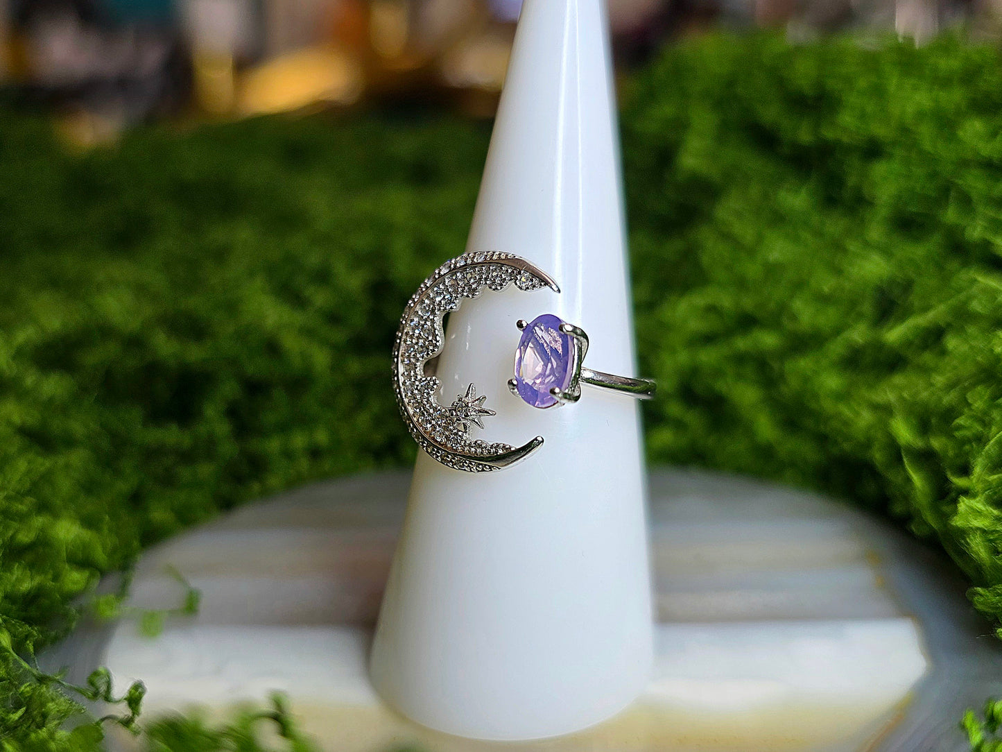 Lavender Moon Quartz Crescent Moon Ring A