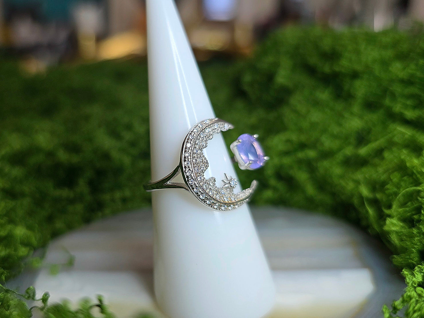 Lavender Moon Quartz Crescent Moon Ring A
