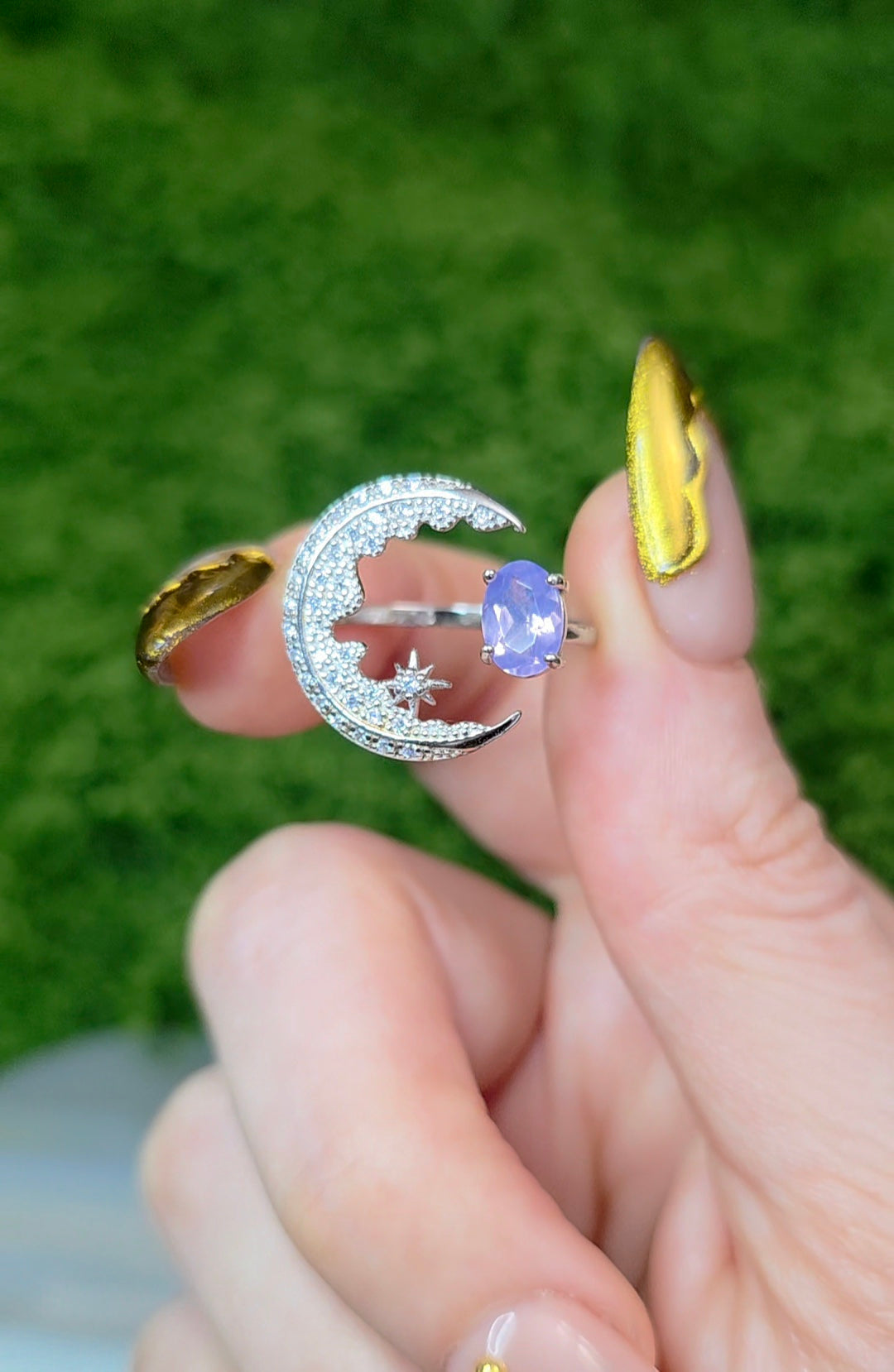 Lavender Moon Quartz Crescent Moon Ring A