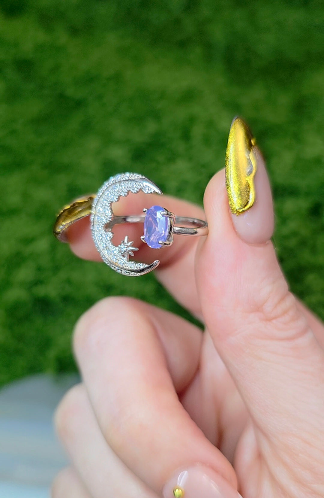 Lavender Moon Quartz Crescent Moon Ring A