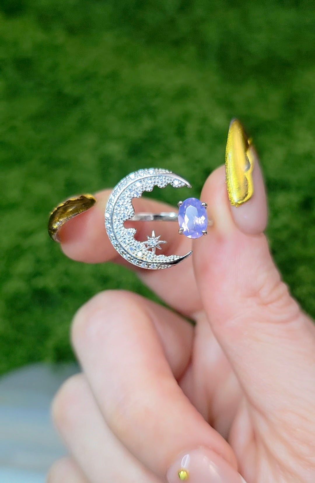 Lavender Moon Quartz Crescent Moon Ring A