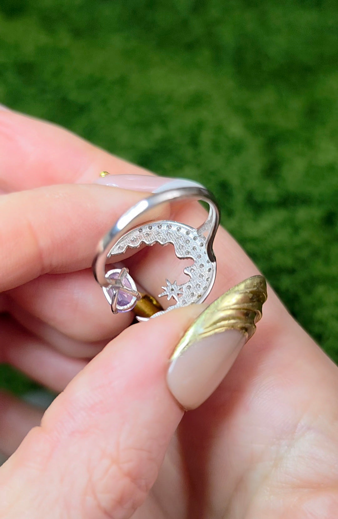 Lavender Moon Quartz Crescent Moon Ring A