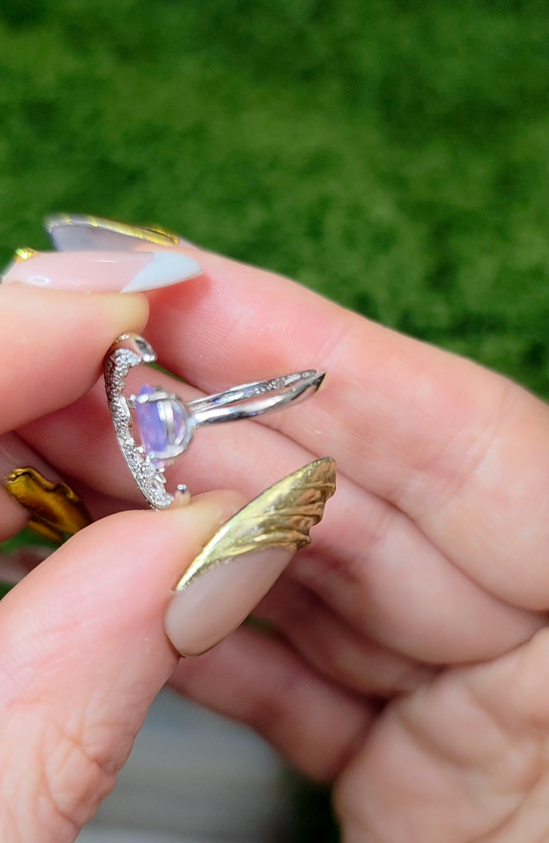Lavender Moon Quartz Crescent Moon Ring A