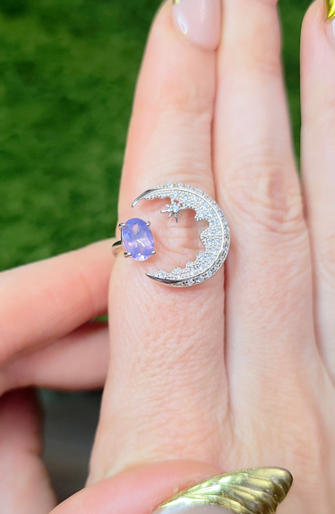 Lavender Moon Quartz Crescent Moon Ring A